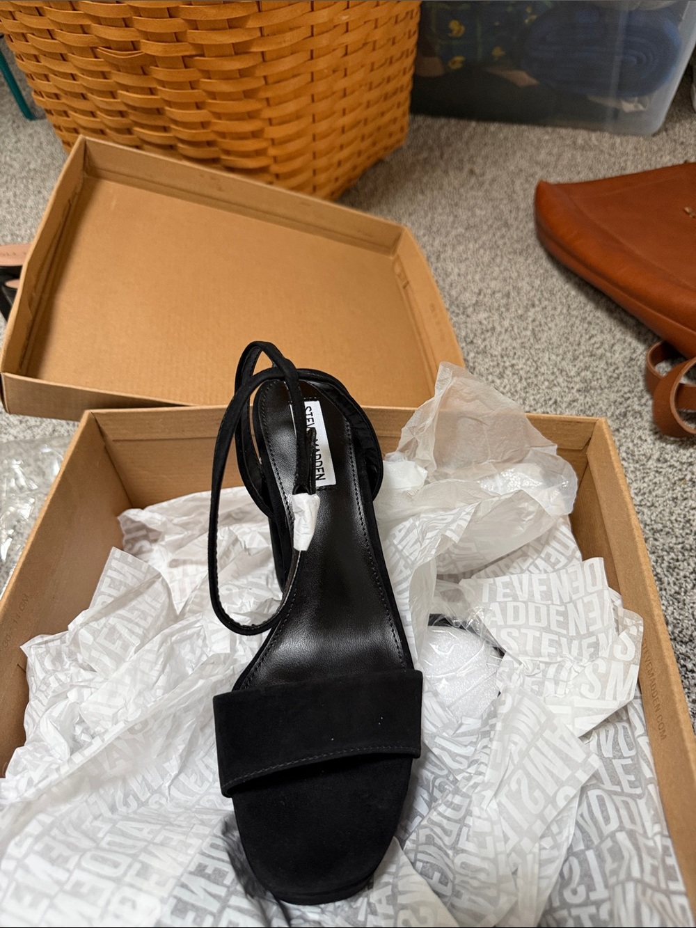 Steve Madden Black Suede Ankle-Tie Open-Toe Heel